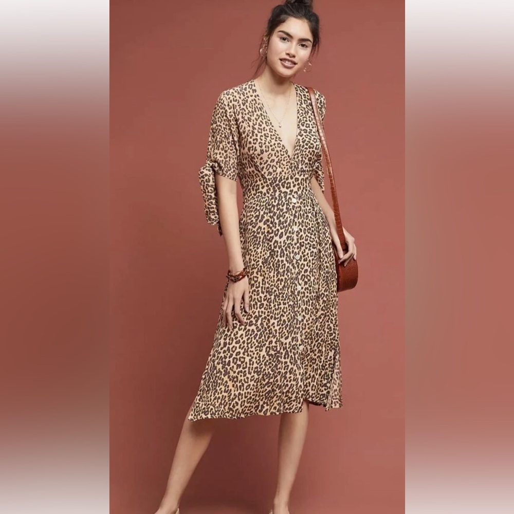 Anthropologie Faithfull Leopard Midi Dress Size 2